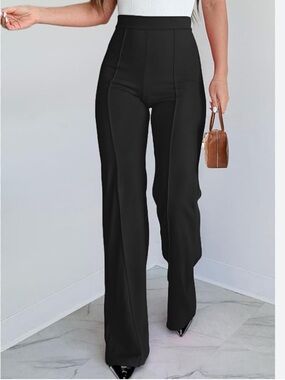 Black Bow Wide Leg Pull On Dress Pant - Large